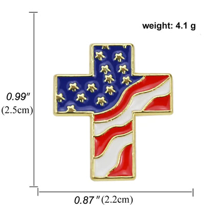 Zinc Alloy Cross American Flag Brooch for Men and Women