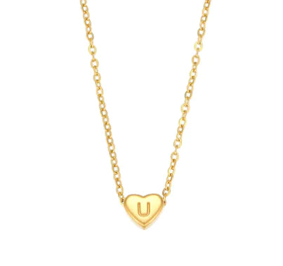 Initial Love Necklace - 18K Gold Plated Heart Pendant (One)