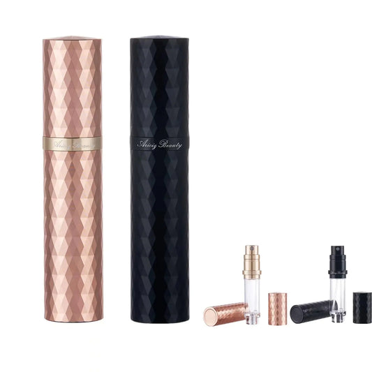 AricizBeauty Travel Refillable Perfume Atomizer 0.17fl.oz/5ml. Cologne Pocket Recyclable Portable Sprayer Bottle. Mini Scent Pump Case Dispenser Perfume Container (ROSE+BLACK)