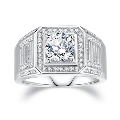 VAXOJEL Moissanite Rings for Men 2.6 CTTW (2CT Center) Round Cut Wedding Band S925 Sterling Silver Eternity Rings for Wedding Anniversary Engagement (11)