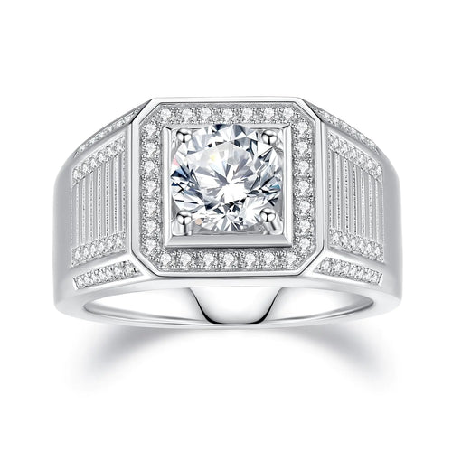 VAXOJEL Moissanite Rings for Men 2.6 CTTW (2CT Center) Round Cut Wedding Band S925 Sterling Silver Eternity Rings for Wedding Anniversary Engagement (11)