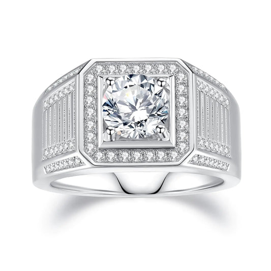 VAXOJEL Moissanite Rings for Men 2.6 CTTW (2CT Center) Round Cut Wedding Band S925 Sterling Silver Eternity Rings for Wedding Anniversary Engagement (11)