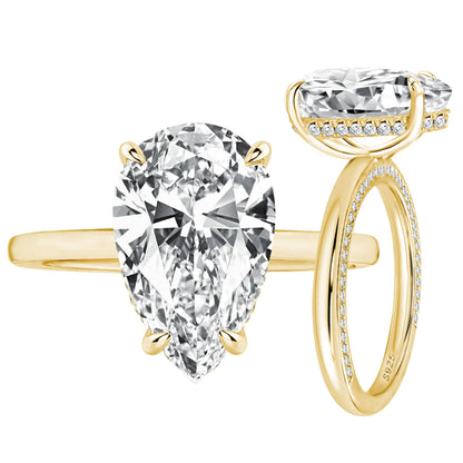 Effinny 3.5ct Solitaire Pear Shaped Engagement Ring For WomenNoble Gold Tone Crushed Ice Sterling Silver Simulated Diamond Promise Ring(Size:4.5)