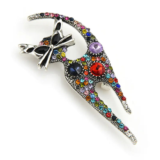 Elegant Retro Diamond Inlaid Cat Brooch Pin for Ladies