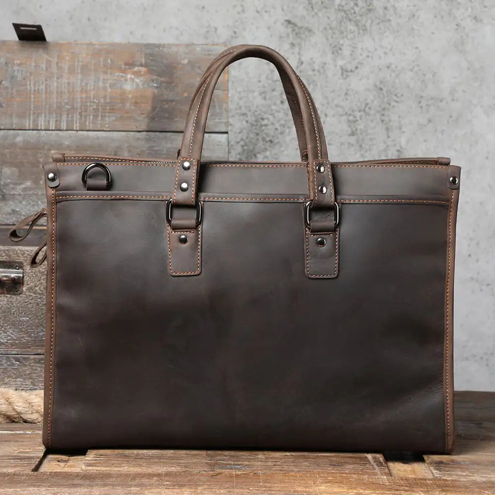 Genuine Leather Laptop Bag for Men - Large Capacity