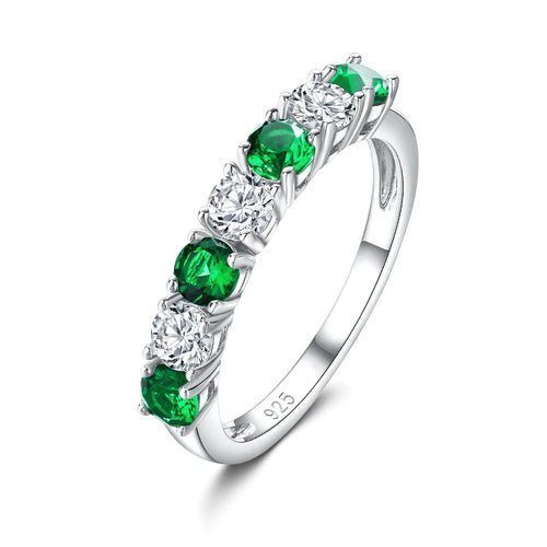 DAYBYDAY Emerald Ring 925 Sterling Silver May Birthstone Ring 7 Stone Wedding Band Green Emerald Eeternity Band Rings for Women Size 6