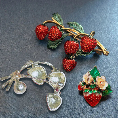 Enamel Strawberry Brooch for Fashion and Accessories
