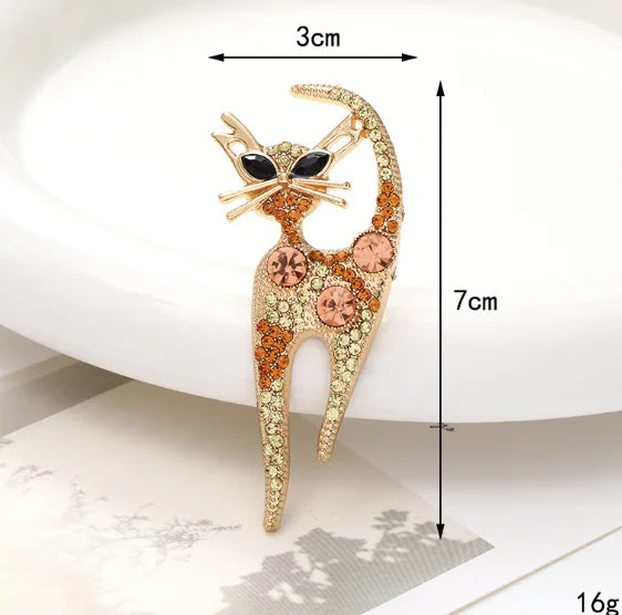 Elegant Retro Diamond Inlaid Cat Brooch Pin for Ladies