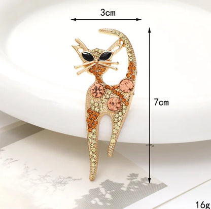 Elegant Retro Diamond Inlaid Cat Brooch Pin for Ladies