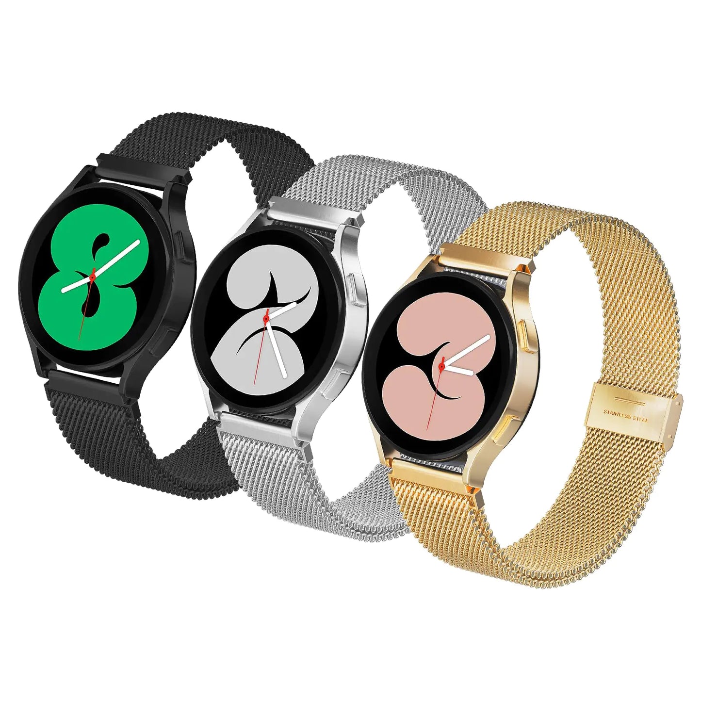 GinCoband Galaxy Watch 4 Band 3-Pack 20mm Stainless Steel Mesh Strap for Galaxy Watch 6 Band/Galaxy Watch 5 Band/Watch 5 Pro 45mm/Galaxy Active 2 Watch Band/Galaxy Watch 3 Band/Galaxy Watch 42mm (Black/Silver/Gold)