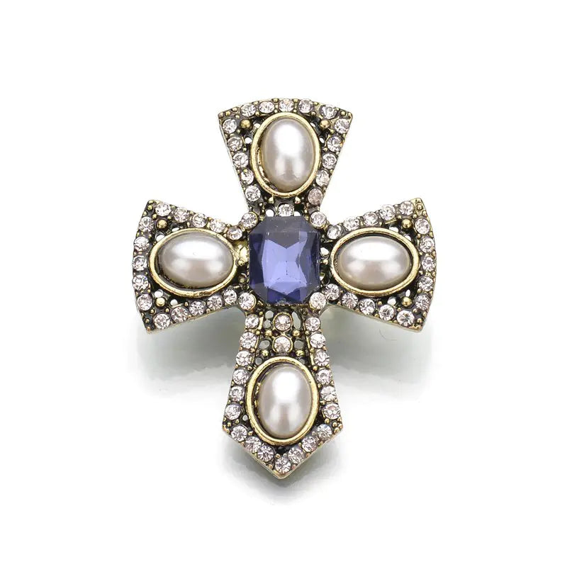 Vintage Pearl Brooch with Diamond Accent Cross Pin