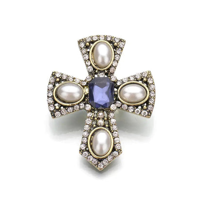 Vintage Pearl Brooch with Diamond Accent Cross Pin