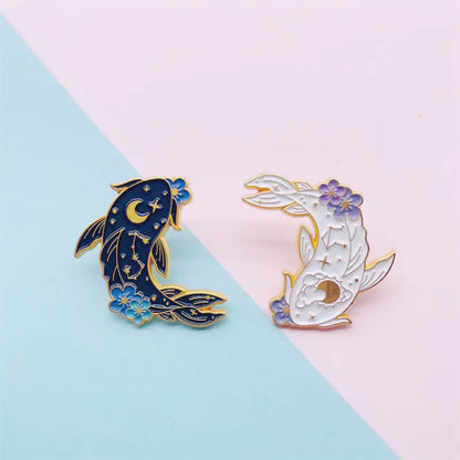 Animal Couple Brooch - Cartoon Tai Chi Fish Design