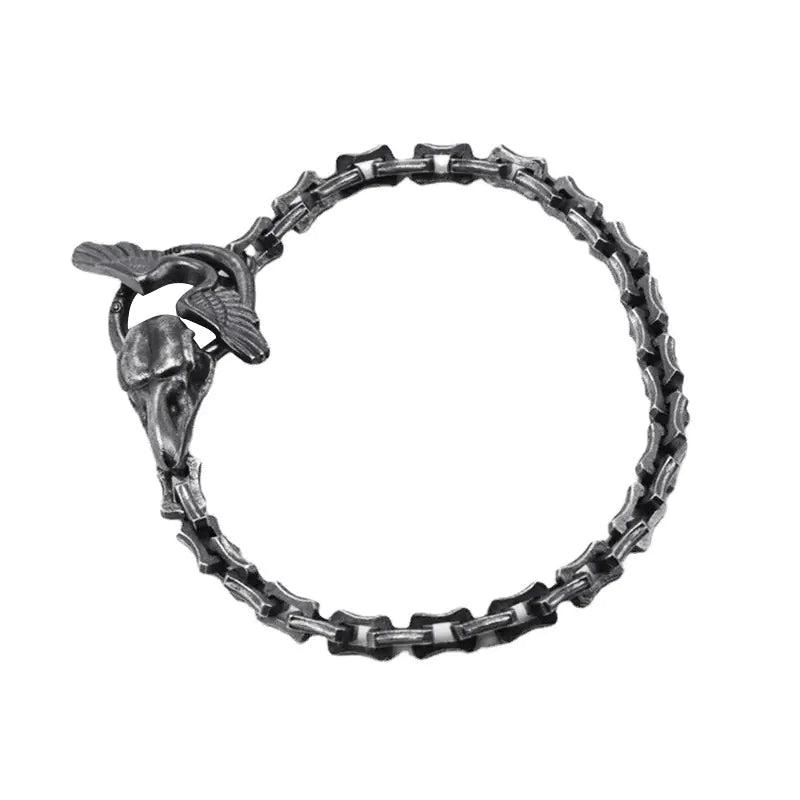 Silver Vintage Raven Head Keel Bracelet