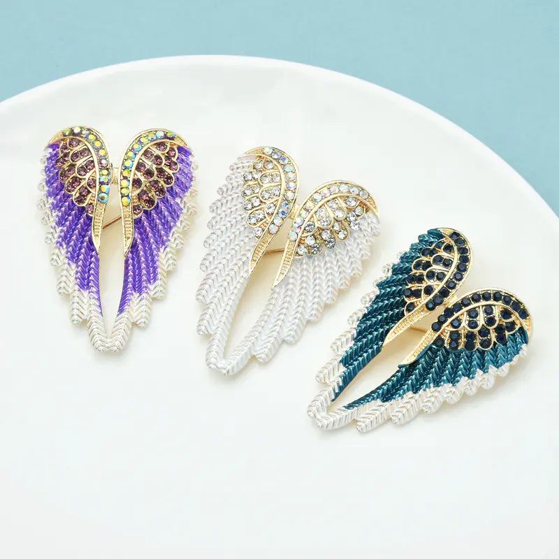 Diamond-Encrusted Angel Wings Brooch Pin for Fashion
