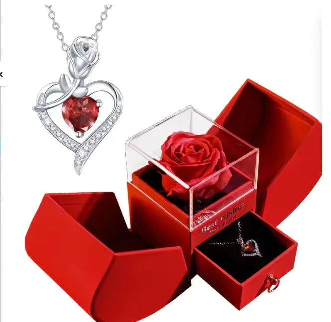 White Gold Necklace with Real Rose - Simple Design (One Piece)