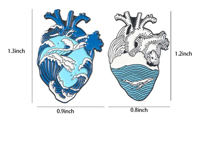 Creative High-End Alloy Heart Brooch with Whale Design