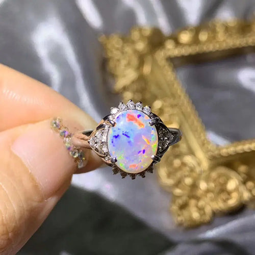 Natural Opal Silver Ring for Women's Fashion