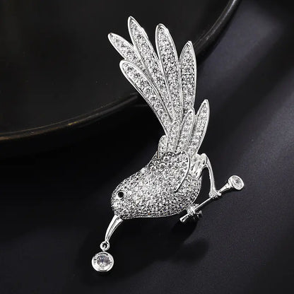 Chic Animal Brooch with Zircon Bird Pin for Women