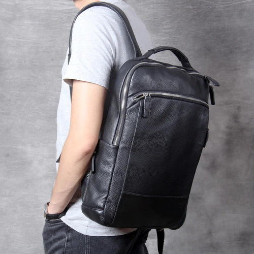Handmade Leather Backpack for Men - Cowhide Travel Bag