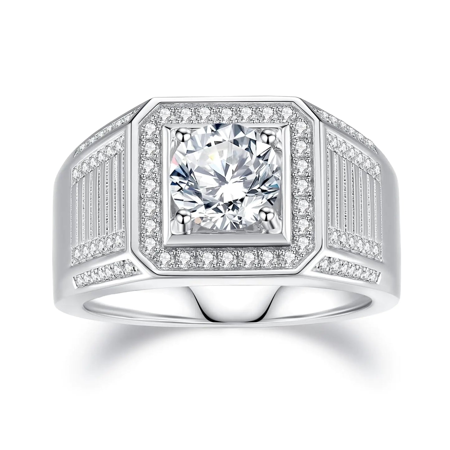 VAXOJEL Moissanite Rings for Men 2.6 CTTW (2CT Center) Round Cut Wedding Band S925 Sterling Silver Eternity Rings for Wedding Anniversary Engagement (11)