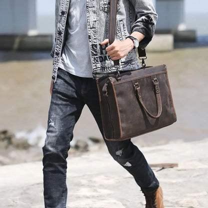 Genuine Leather Laptop Bag for Men - Large Capacity