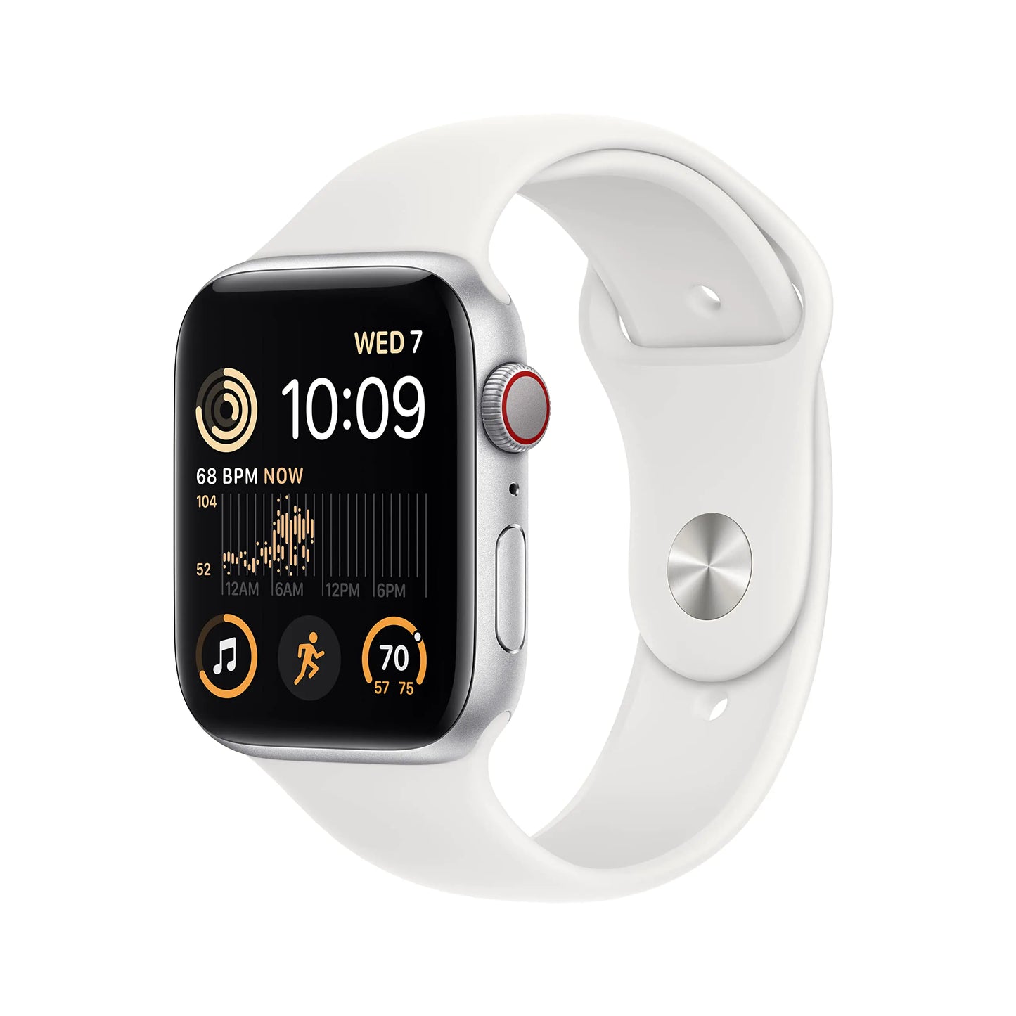 Apple Watch SE (2nd Gen) (GPS + Cellular 44mm) - Silver Aluminum Case with White Sport Band S/M (Renewed)
