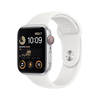 Apple Watch SE (2nd Gen) (GPS + Cellular 44mm) - Silver Aluminum Case with White Sport Band S/M (Renewed)