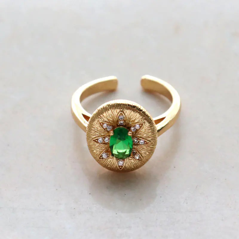 Italian Oval Cubic Zircon Vintage Adjustable Ring for Women