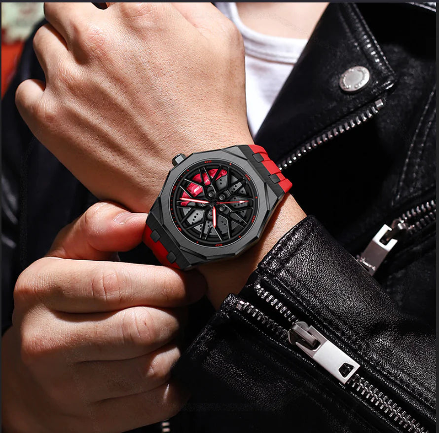 Men's Forged Hollow Waterproof Wheel Design Quartz Watch