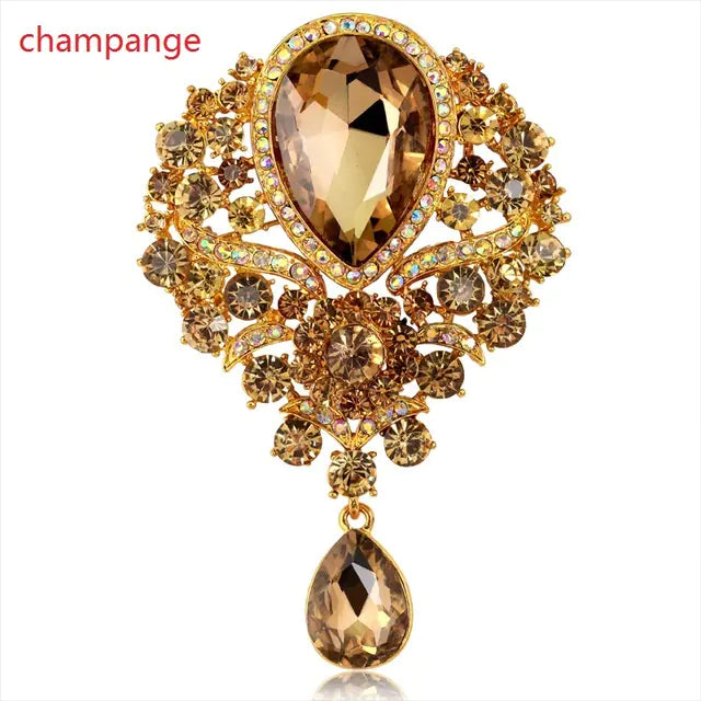 Retro Gemstone Glass Crystal Pendant Brooch Jewelry