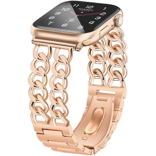 Newlibery Rose Gold Watch Bands Women Compatible with Apple Watch 42mm(S3/2/1) 44mm 45mm 46mm 49mm Adjustable Metal Band Jewelry Chain Link Bracelet for iWatch Series 10/9/8/7/6/5/4/3/2/1/SE/Ultra