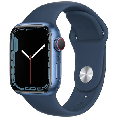 Apple Watch Series 7 (GPS + Cellular 41mm) Blue Aluminum Case with Abyss Blue Sport Band Regular (Renewed)