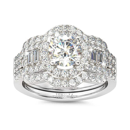 Jeulia 2 Carat Engagement Halo Rings for Women Sterling Silver Round Cut Bridal Set Cubic Zirconia Wedding Diamond Band Rings Promise Anniversary Rings for Her (Silver 10)