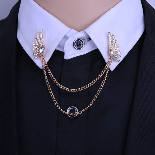 Angel Wings Tassel Brooch for Men's Collar Pin
