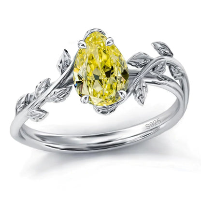 Wasee November Birthstone Ring 925 Sterling Silver Citrine Ring Pear Shaped Leaf Promise Ring for Her Birthday Anniversary Mothers Day Jewelry Gifts for WomenRing Size 9