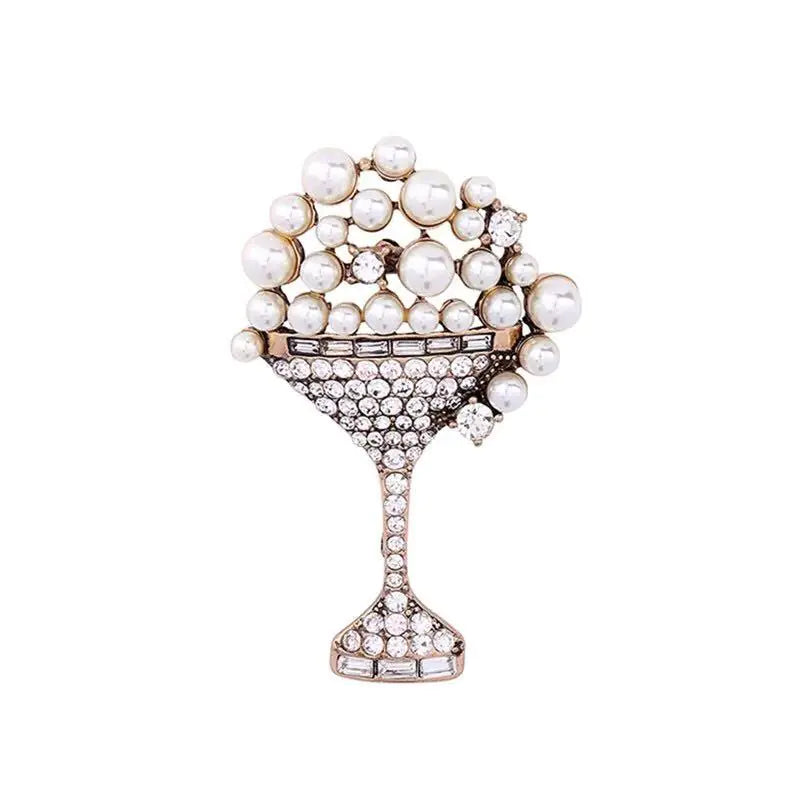 Fashion Rhinestone Brooch, Pearl Flower Basket Brooch