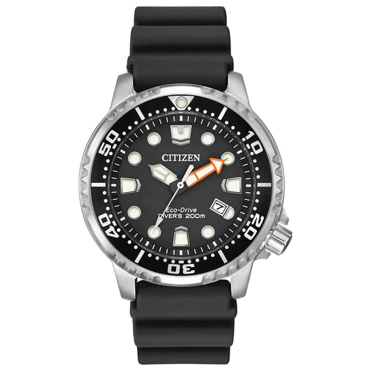 Citizen Promaster Dive Eco-Drive Watch 3-Hand Date ISO Certified Luminous Hands and Markers Rotating Bezel Black/Stainless (Model: BN0150-28E)