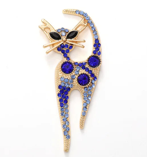 Elegant Retro Diamond Inlaid Cat Brooch Pin for Ladies