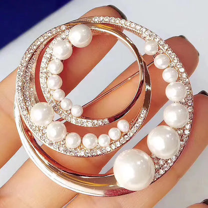Spiral Ring Crystal Pearl Brooch for Elegant Ladies