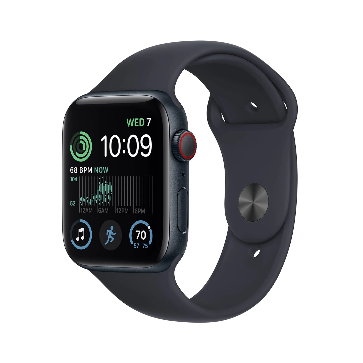 Apple Watch SE (2nd Gen) (GPS + Cellular 44mm) - Midnight Aluminum Case with Midnight Sport Band S/M (Renewed)