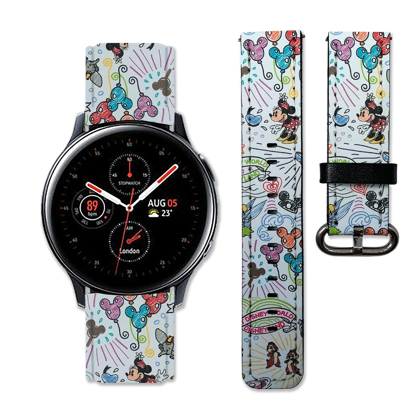 Cartoon Characters leather band compatible with Samsung Galaxy Watch 5 40mm 44mm watch5 Pro 45mm smart watches 20 mm wristband Dis001 (Classic Characters)