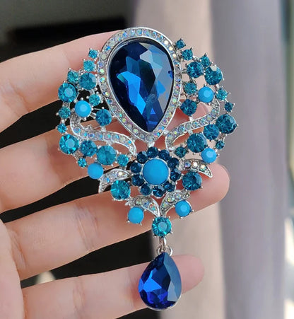 Retro Gemstone Glass Crystal Pendant Brooch Jewelry