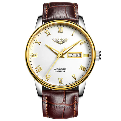 Men's Automatic Mechanical Watch with Leather & Steel Band