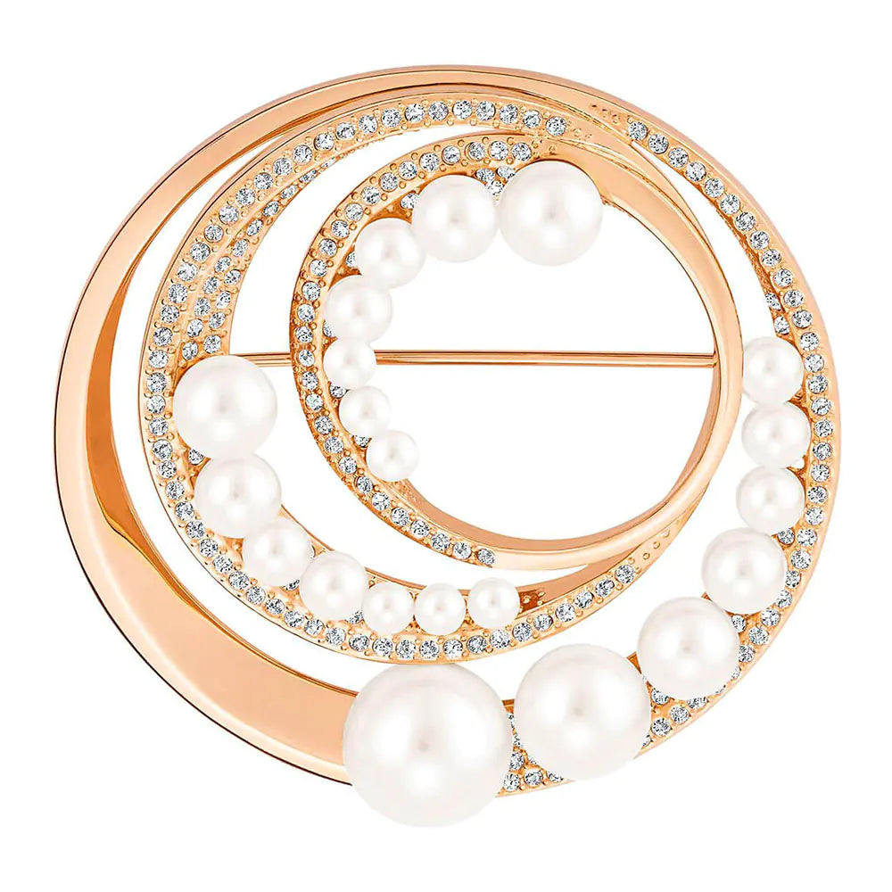 Spiral Ring Crystal Pearl Brooch for Elegant Ladies