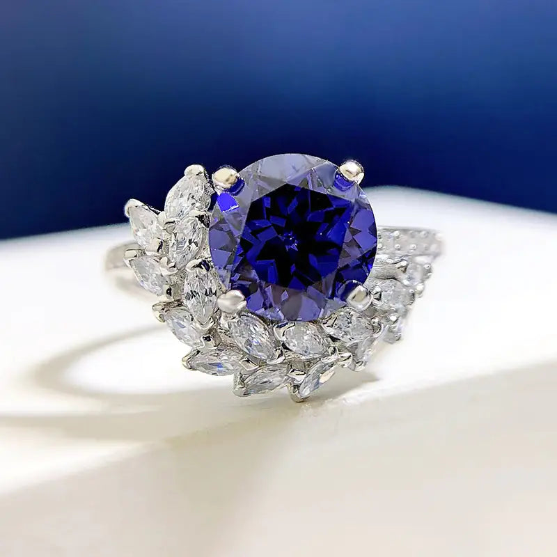 S925 Silver Round Rhinestone Engagement Ring