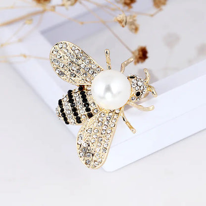 Shiny Bee Brooch with Large Faux Pearl - Unique Jewelry