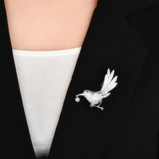 Chic Animal Brooch with Zircon Bird Pin for Women
