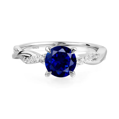 LUO S925 Sterling Silver Round Shaped 1.66 Carats Created Sapphire Ring Twist Infinity Engagement Ring September Birthstone Ring for Women US Size 3