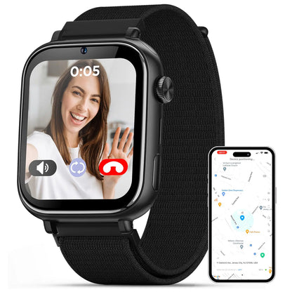 2025 Smart Watch for Kids 6-12 [Kids GPS Tracker/Video Call] Kids Smart Watches Boys Girls Kids Watch with GPS Tracker School Mode Safety Alert GPS Tracker for Kids Smart Watch SIM Card Black